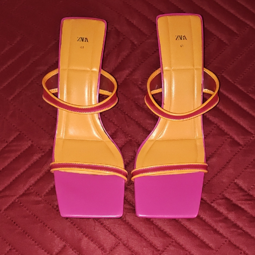 Zara Vibrant Pink and Orange Kitten Heels